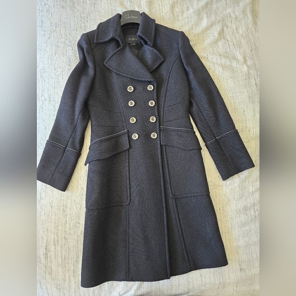 Cole Haan Elegant Black Double-Breasted Wool Coat